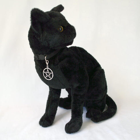 Black Cat Collar with Wiccan Pagan Pentacle Silver Finish On Safety Breakaway Collar Adjustable Neck Size 8 to 12 Inches...