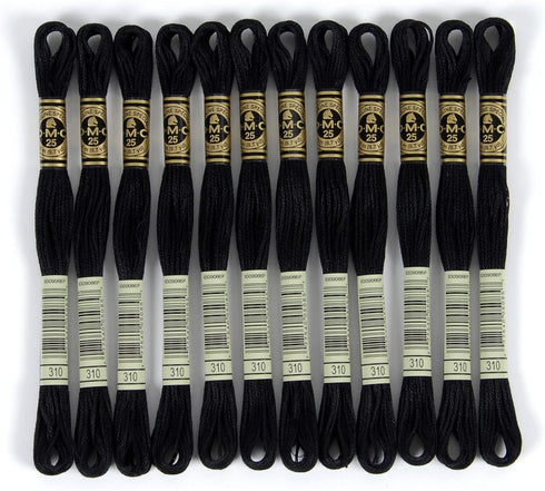 DMC 6-Strand Embroidery Cotton Floss - Black - 12/Pkg...