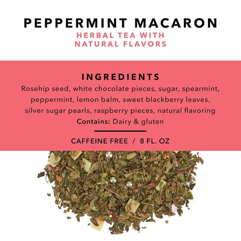Pinky Up Peppermint Macaron Loose Leaf Tea Herbal Tea, Caffeine Free, Naturally Low Calorie & Gluten Free 2.1 Ounce Tin, 25 Servings...