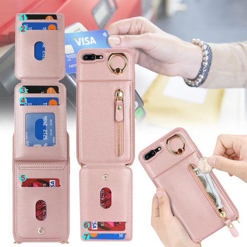 iPhone 7 Plus/8 Plus Case with Card Holder for Women, iPhone 7 Plus/8 Plus Phone Case Wallet with Strap Credit Card Slots Crossbody Zipper Case fo...