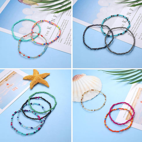 Ubjuliwa 36Pcs Handmade Beaded Anklets Bracelets for Women Boho Elastic Multilayered Colorful Beads Stretch Anklets Set Beach Jewelry Gifts...