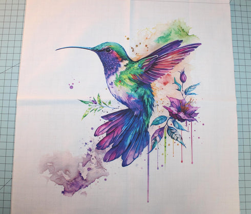 Fabric Panel 14"x14" Hummingbird 100% Cotton Quilting Panel Square A135...