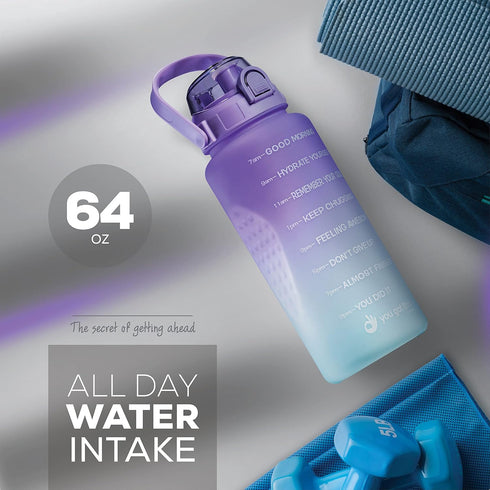 Motivational Water Bottle with Time Marker,Half Gallon Water bottle with Straw 64 oz/2.2L Gym Water Bottle, Achieve All-Day Hydration SpillProof, ...