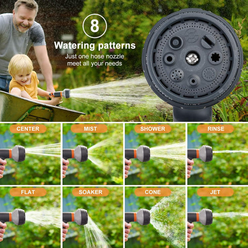 Garden Hose Nozzle, Water Hose Nozzle Spray, Heavy Duty Water Spray Gun High Pressure Washer Sprayer with 8 Patterns, Suitable for Watering Garden...