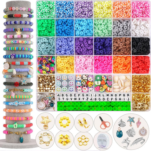 FZIIVQU 6100Pcs Clay Beads Bracelet Making Kit for Girls 24 Colors Friendship Bracelet Beads Kit with Letter Beads Polymer Heishi Bead for Jewelry...