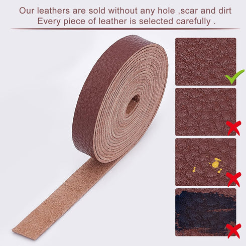 GORGECRAFT Brown Leather Strap Strip 0.5 Inch Wide 79 Inch Long Lychee Pattern Leather Belt Strips Wrap Single Sided Flat Cord for DIY Crafts Clot...