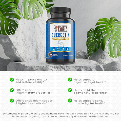 Quercetin with Bromelain Supplements, Immune Support Supplement with Antioxidant Properties, Supports Joint Health and Energy Production, Vegan an...