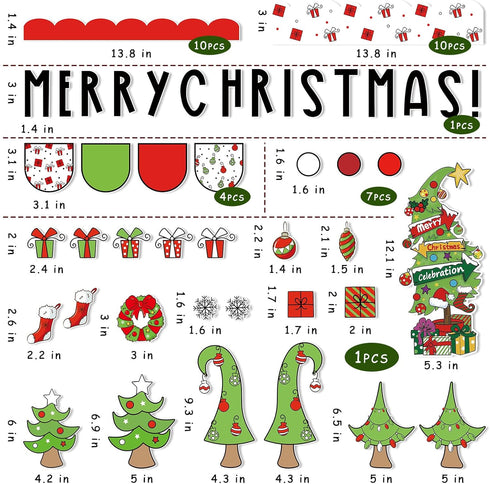 Whaline 94Pcs Merry Christmas Bulletin Board Decoration Kit Holiday Bulletin Board Set Xmas Tree Snowflake Gift Paper Cutouts with Glue Points for...