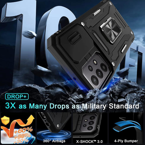 DEERLAMN for Samsung Galaxy A23 5G/4G Case with Slide Camera Cover+Screen Protector,Rotated Ring Kickstand Military Grade Shockproof Protective Co...