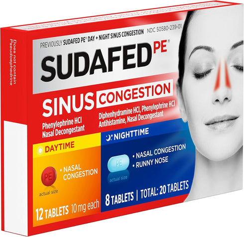 Sudafed PE Day and Night Sinus Pressure & Congestion Tablets, 20 Count...