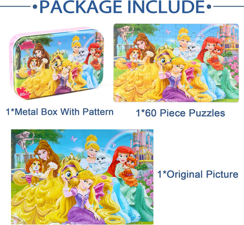 LELEMON Puzzles for Kids Ages 4-8,60 Piece Puzzles for Kids Ages 4-6,Children Jigsaw Puzzles Kids Puzzles in a Metal Box,Educational Learning Puzz...