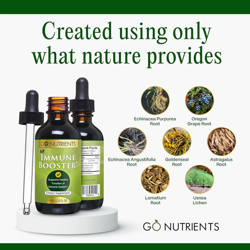 Go Nutrients Immune Booster – Liquid Herbal Support with Echinacea, Goldenseal & Usnea - 7 in 1 Enhancing Defense for Adults & Kids | 2 oz Tinctur...