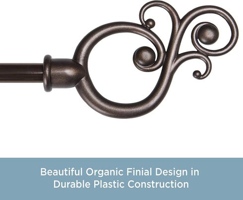 Kenney KN65260 Valencia Large Plastic Scroll End Standard Decorative Window Curtain Rod, 28-48" Adjustable Length, Chocolate Finish, 5/8" Diameter...