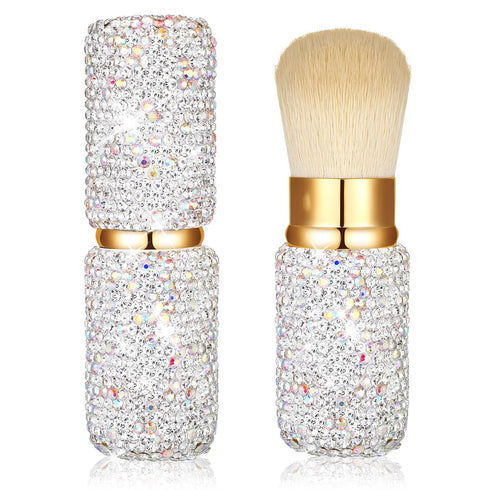 2 Pcs Bling Rhinestone Makeup Brushes Kabuki Brush Retractable Crystal Face Makeup Brushes for Travel Cosmetic Beauty Tool for Foundation Powder B...