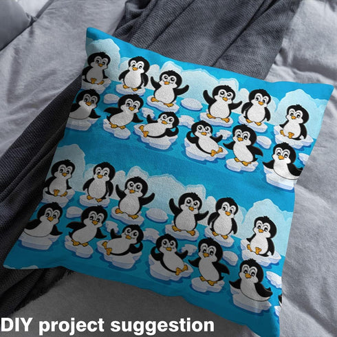 Cartoon Penguin Fabric by The Yard Cute Baby Penguins Playing Water Various Poses Upholstery Fabric for Kids Boys Girls Summer Decorative Fabric,D...