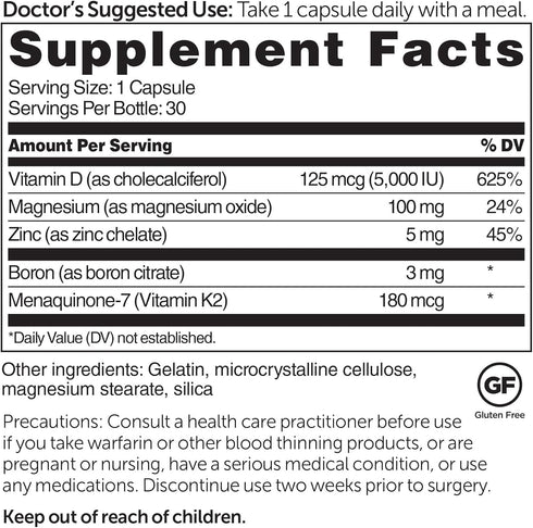 Dr. Whitaker's BeyonD3 - Vitamin D3 Supplement 5,000 IU Plus Boron, Vitamin K2, Magnesium & Zinc - Supports Immune Health, Calcium Metabolism & Bo...