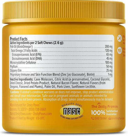 Zesty Paws Hairball Bites for Cats - Cat Furball Support - Functional Supplement with Omega 3 Fish Oil EPA & DHA + Zinc, Biotin & Psyllium Husk - ...