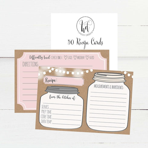 50 Double Sided Recipe Cards 4x6, Wedding Bridal Shower Card, Kraft Blank Christmas Holiday Printable Recipe Card for Binder, Cute Rustic Vintage ...