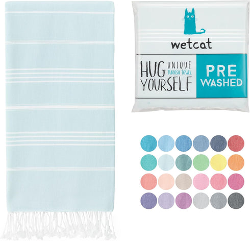 WETCAT Turkish Beach Towel Oversized (38"x71") 100% Turkish Cotton, Made in Turkey - Sand Free, Extra Large, Ultra Soft, Quick Drying, Compact & L...