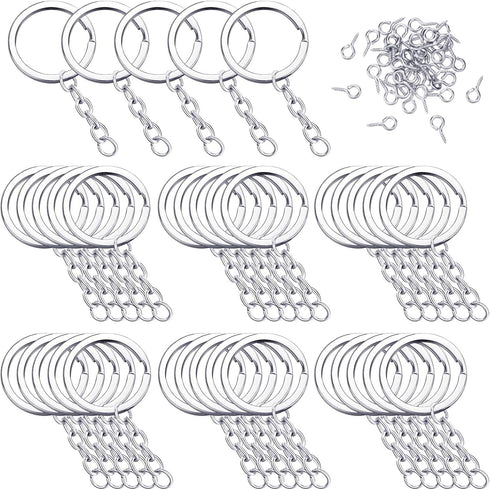 250 Pieces Keychain Rings Including 35 Pieces Keychain Rings and Jump Rings and 180 Pieces Screw Eye Pins for Jewelry Making (Silver,30 mm)...