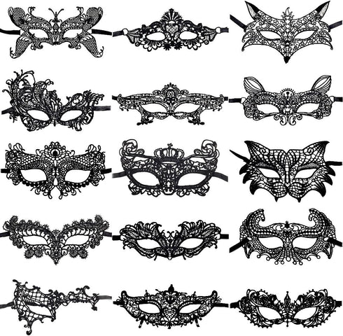 15 Packs Women's Sexy Flexible Lace Masks Eye-mask for Ball Party Venetian Masquerade Costume - Black...
