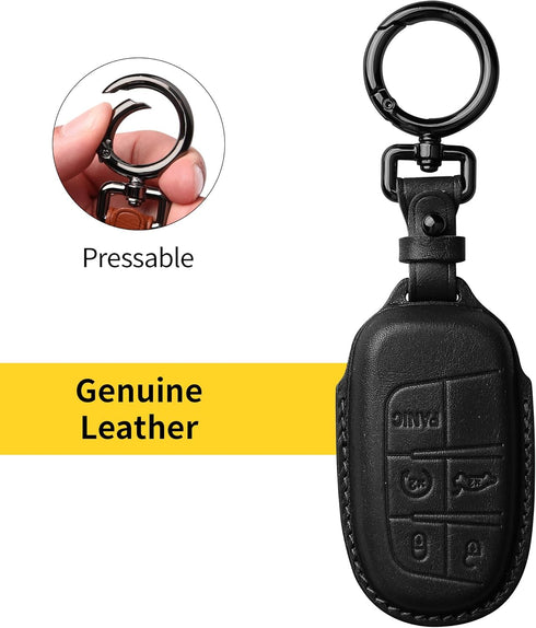 Tukellen for Jeep Key Fob Cover Leather,Leather Key Case Protector Compatible Jeep Grand Cherokee Renegade Chrysler 200 300 Dodge RAM Durango Chal...