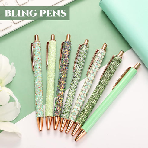 Sherr 7 Pcs Fancy Pens for Women Cute Pens Sparkly Glitter Pens with 10 Pcs Black Ink Refills Pretty Pen Gifts Journaling Pens for Girls Office Sc...