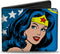 Buckle-Down Men's PU Bifold Wallet-Wonder Woman Stars/Face Halftone Blues/Red/Yellow/White, Multicolor, 4.0" x 3.5"...