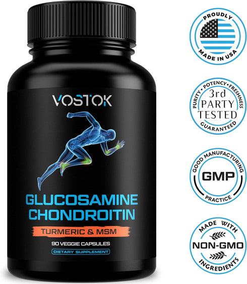 Glucosamine Chondroitin with Turmeric MSM Boswellia - Natural Joint Supplement for Men and Women - Supports Healthy Joint Structure, Function & Co...