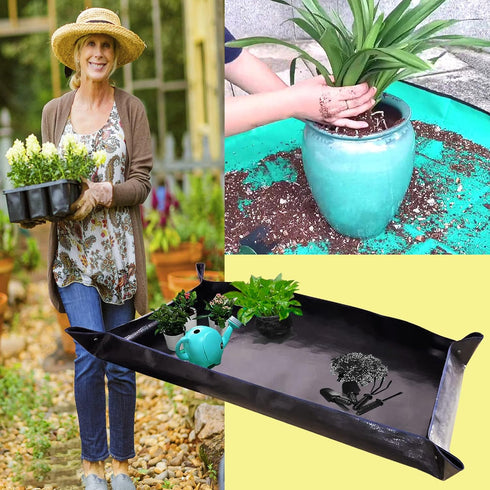 2 PCS Large Repotting Mat for Plant Transplanting and Mess Control, 43" X 29" Thickened Foldable Waterproof Plant Potting Tray, Portable Potting M...