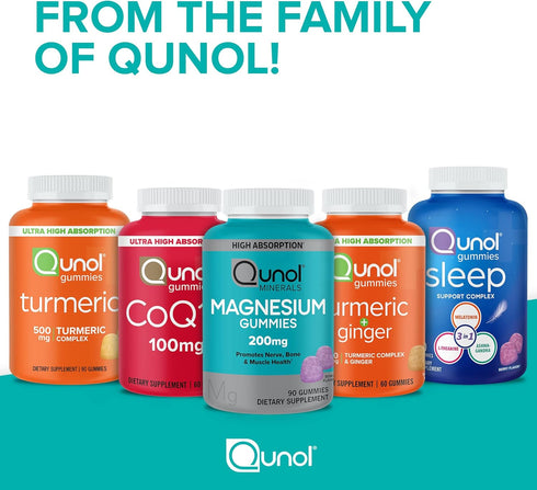 Qunol Magnesium Gummies for Adults, 200mg Magnesium Citrate High Absorption Supplement, Supports Nerve/Bone Health, Muscle Health, Vegetarian, 90 ...