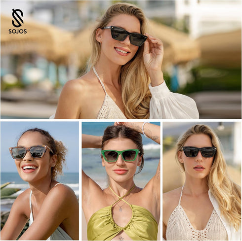 SOJOS Trendy Sunglasses Womens Cute Cat Eye Polarized Square Women Designer Shades SJ2297...