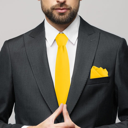 Mens Tie Set Solid Color 3.15" (8CM) Black Formal Necktie and Pocket Square Set in Gift Box...
