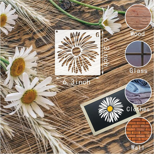 Flower Stencils for Painting on Wood Crafts Reusable Daisy Stencil Art Paint on Wall Canvas Pattern Spring Floral Paint Stencils for Card Making F...