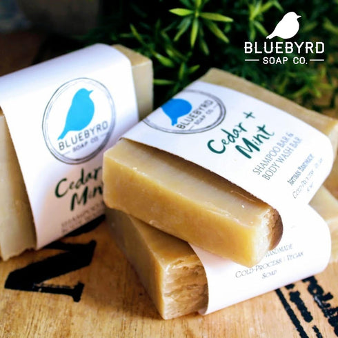 Bluebyrd Soap Co. Cedar Balsam + Mint Solid Shampoo & Body Wash Soap Bar | 100% All Natural Multi-Purpose Bars -Refreshing Menthol Scent | Pure Es...