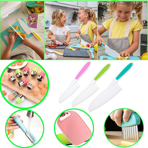 9 Pcs Montessori Kitchen Tools for Toddlers?Kid Safe Knives Cooking Set, Kids Cooking Sets Real?Serrated Edges Toddler Knife Kids Knives for Cooki...