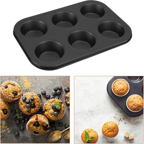 uxcell Cupcake Pan, 6-Cup Non-Stick Muffins Pan Round Cupcake Tins Baking Pan Bakeware Carbon Steel Cake Molds for Baking, Making Muffins Cakes, B...