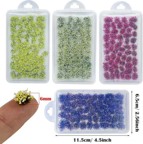 Woohome 4 Pack Miniature Colorful Flower Cluster Self Adhesive Flower Vegetation Groups Static Grass Tufts for Train Landscape Railroad Scenery Sa...