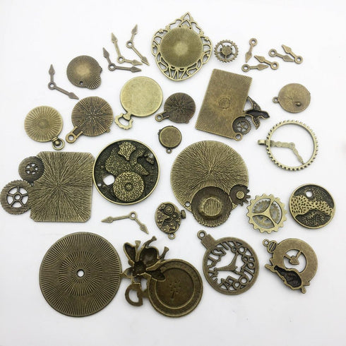 Youdiyla 100g Steampunk Clock Face Dial Pointer Charm Pendant, Mix Antique Metal Pendant Supplies Findings for Jewelry Making (Bronze HM71)...
