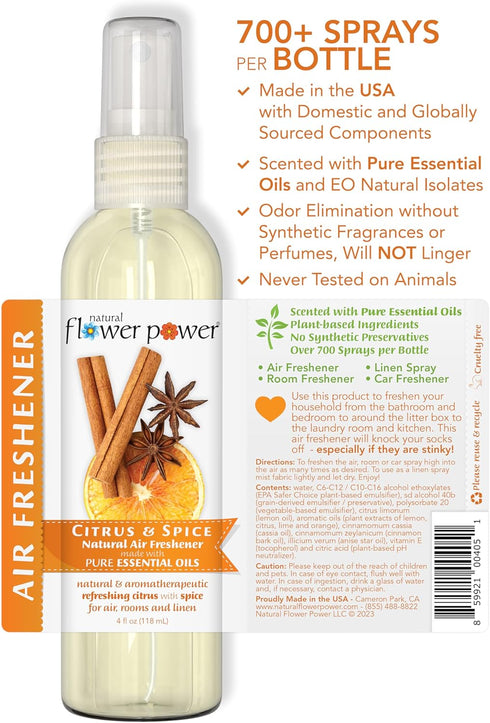 Air Freshener Spray | Variety Pack – Citrus & Spice + Peppermint & Lemon | 4 Fl Oz | Pack of 2 | Scented w/Pure Essential Oils | Plant-Based Room,...