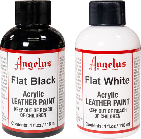 Angelus Brand Acrylic Leather Paint Waterproof 4oz - Flat Black & Flat White Duo...