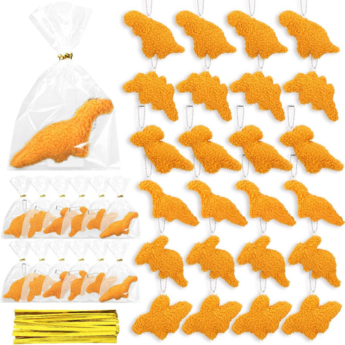 24 Pcs Mini Chicken Dinosaur Nuggets Keychain Bulk Plush Chicken Dino Nugget Keychain Party Favors Stuffed Dinosaur Toy Keychain for Kids Gifts Bi...