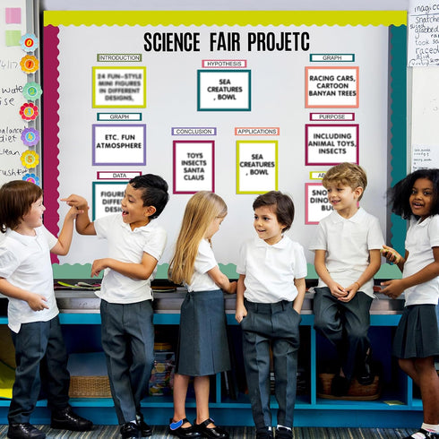 92 Pcs Science Fair Board Supplies 60 Trim Scalloped Bulletin Borders 18 Presentation Subtitles 6 Project Titles 8 Letter Sticker for Classroom Di...
