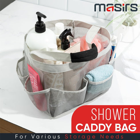 Masirs Mesh Shower Caddy Bag - (9 Pocket) Large Collapsible, Portable Bathroom Organizer for Travel, Gym, & Dorm - Easily Carry & Organize Bathroo...