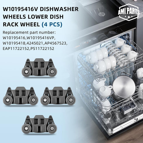 W10195416V W10195416 Dishwasher Wheels Lower Rack Metal shaft Parts by AMI PARTS, Fit for Kitchen-aid Whirl-pool May-tag Ken-more Dishwasher Rack ...