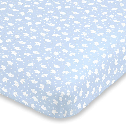 NoJo Super Soft Elephant Fitted Crib Sheet, Blue/White...