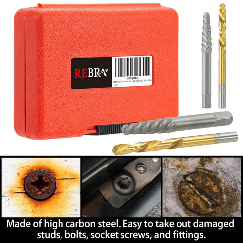 10-Pieces Screw Extractor Set, 37# Cr-Mo & 6542 HSS Steel Cobalt Left-Hand Drill Bit, Easy Out Broken Bolt Remover Reverse, Ez Out Stripped, Round...