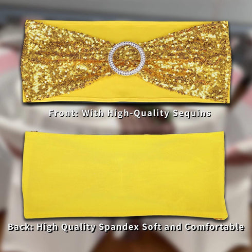 Sequin Chair Sashes Stretch Chair Bands Spandex Polyester Bows for Party Hotel Wedding Banquets Decoration -Gold 6 Pcs...