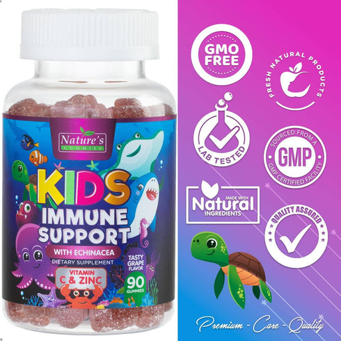 Kids Immune Support Gummies with Vitamin C, Zinc & Echinacea, Gluten Free & Non-GMO Chewable Immune Support for Kids Gummy, Daily Childrens Immune...