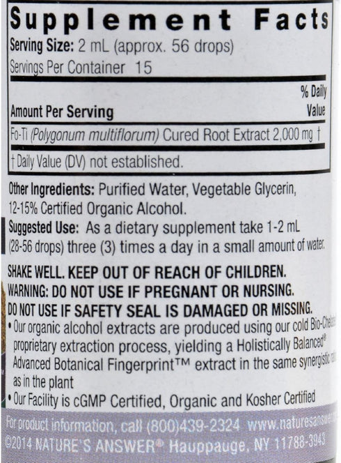 Nature's Answer Fo-Ti Root with Organic Alcohol, 1-Fluid Ounce | Promotes Hair, Skin, and Nails | Glute-Free | Vegan | Non-GMO | Single Count...